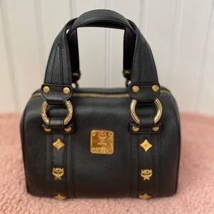 MCM Studded Black Leather Mini Boston